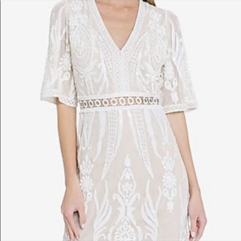 Endless Rose Beaded Brocade Dress Womens Size S White Sequin Nude lining - Picture 15 of 15